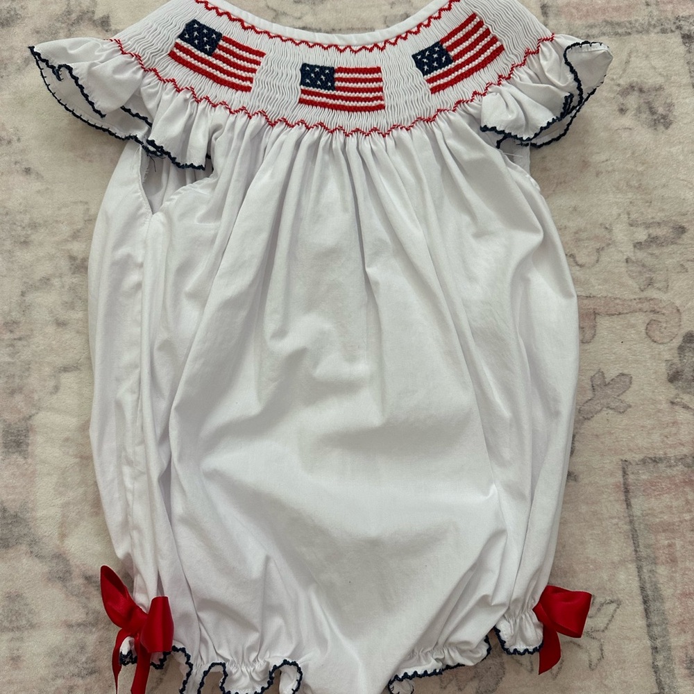 Lillie & Lilah Smocked Patriotic Bubble